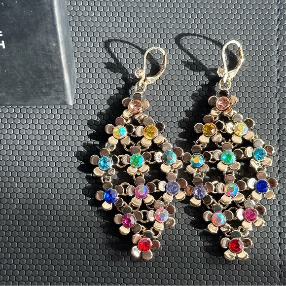 Saks of Fifth Gold Colorful Floral Teardrop Earrings - Picture 10 of 11